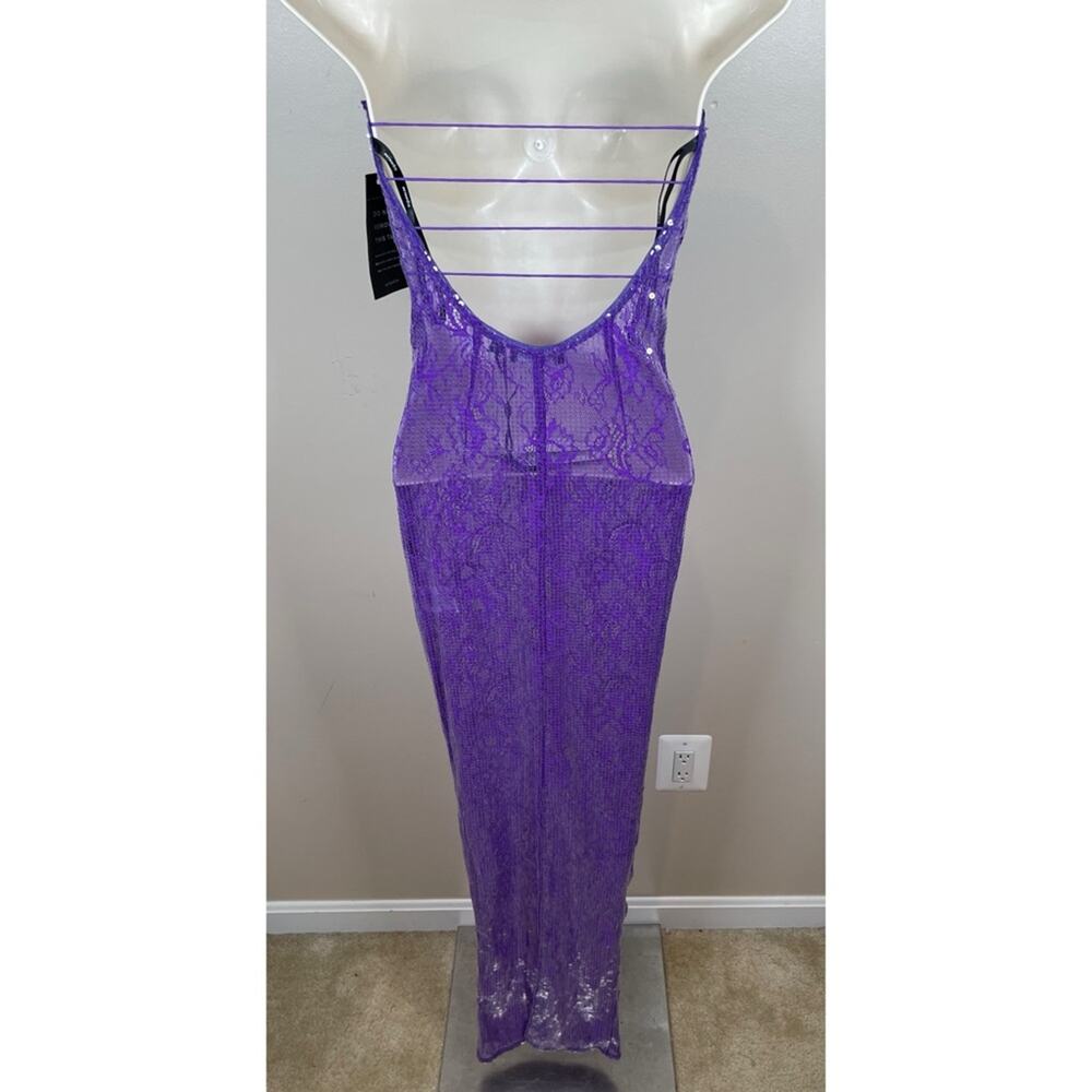 RETROFETE Lucia Sequin Strapless Bodycon Lace Sheer Purple Maxi Dress Size XXS - Picture 10 of 12
